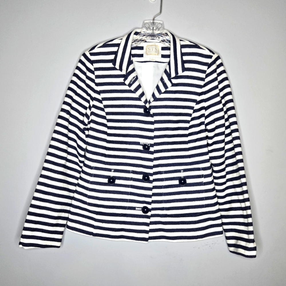 Sail to Sable Stripe Blazer Navy Blue White Stripes Nautical Luxury Size Small‎ - Picture 2 of 8